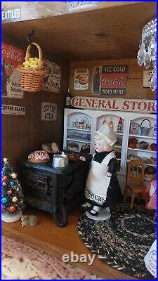 Roombox Vintage Dollhouse General Store With Cast Iron Stove An Bisque Dolls
