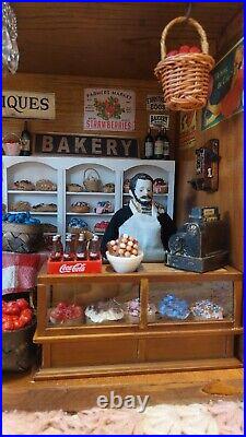 Roombox Vintage Dollhouse General Store With Cast Iron Stove An Bisque Dolls