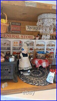 Roombox Vintage Dollhouse General Store With Cast Iron Stove An Bisque Dolls