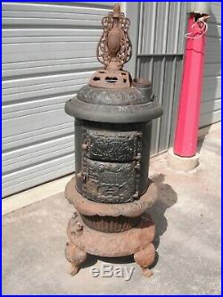 Round Oak Cast Iron Wood Stove By P. D. Beckwith Door Model E18