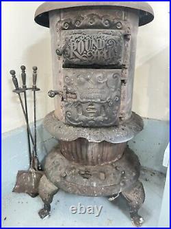 Round Oak Wood Burning Stove, Vintage Cast Iron Very Ornate P. T. Beckwith Coal