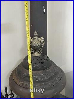 Round Oak Wood Burning Stove, Vintage Cast Iron Very Ornate P. T. Beckwith Coal