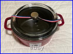 STAUB Cast Iron 4-qt, Round, Dutch Ovent, with Glass Lid, Red