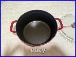 STAUB Cast Iron 4-qt, Round, Dutch Ovent, with Glass Lid, Red