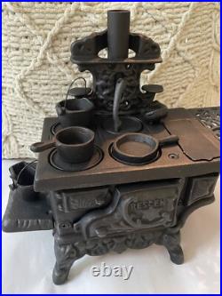 Salesman Sample RARE Complete Set No Rust Cast Iron Miniature Wood Stove Antique