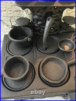 Salesman Sample RARE Complete Set No Rust Cast Iron Miniature Wood Stove Antique