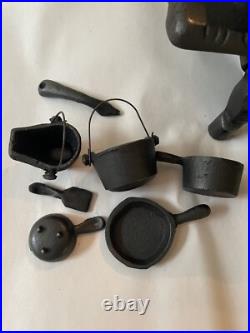 Salesman Sample RARE Complete Set No Rust Cast Iron Miniature Wood Stove Antique