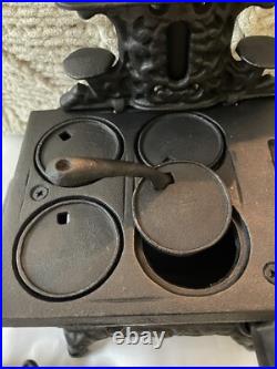 Salesman Sample RARE Complete Set No Rust Cast Iron Miniature Wood Stove Antique