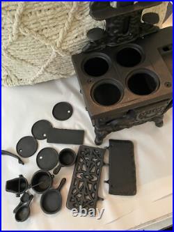 Salesman Sample RARE Complete Set No Rust Cast Iron Miniature Wood Stove Antique