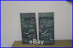 Set @ 2 Vintage Bronzed Cast Iron Figurative Stove Fireplace Plate 10 x 4.5
