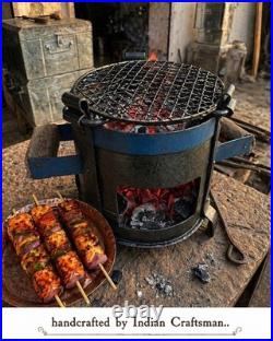 Small Indian antique iron coal stove, Traditional Handmade BBQ Grill Outdoor Cook