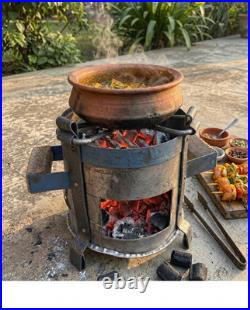 Small Indian antique iron coal stove, Traditional Handmade BBQ Grill Outdoor Cook
