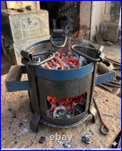Small Indian antique iron coal stove, Traditional Handmade BBQ Grill Outdoor Cook