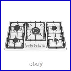 Stainless Steel Built-in Gas Stove 5 Burners Cast-iron Grates Rotary Switch Home