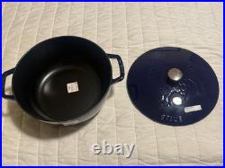 Staub Cast Iron 3.75 qt, Essential French Oven Rooster Lid, Dark Blue
