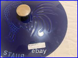 Staub Cast Iron 3.75 qt, Essential French Oven Rooster Lid, Dark Blue