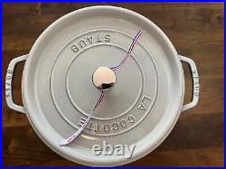 Staub Cast Iron Round Cocottes 7 qt, Round, Cocotte, White Truffle Damaged