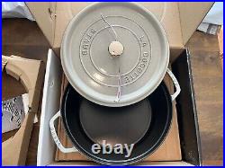 Staub Cast Iron Round Cocottes 7 qt, Round, Cocotte, White Truffle Damaged