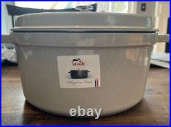 Staub Cast Iron Round Cocottes 7 qt, Round, Cocotte, White Truffle Damaged