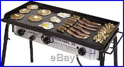 Steel Deluxe Griddle Camp Chef Fry Camping Heavy Duty 3 Burners Stove Outdoor