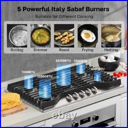 ThermoMate Heavy 36 Inch Gas Cooktop with 5 Italy Sabaf Power Burners, Built In