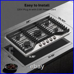 ThermoMate Heavy 36 Inch Gas Cooktop with 5 Italy Sabaf Power Burners, Built In