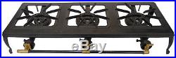 Triple 3 Burner Country Cooker Cast Iron LPG Gas Camp Stove with Hose Regulator