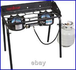 Two Burner Stove 30,000 BTU Cast-Aluminum Burners Cooking 14 in x 32 Black