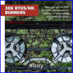 Two Burner Stove 30,000 BTU Cast-Aluminum Burners Cooking 14 in x 32 Black