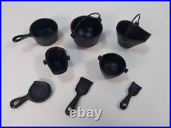 USA Stamp CRESCENT Miniature CAST IRON Stove Oven 17 Piece Toy Salesman Sample