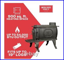 US Stove Cast Iron Wood Burning Stove 23x18.5x33 Indoor 54000 BTU 900 Sq Foot