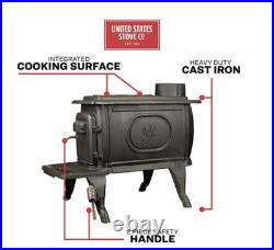 US Stove Cast Iron Wood Burning Stove 23x18.5x33 Indoor 54000 BTU 900 Sq Foot