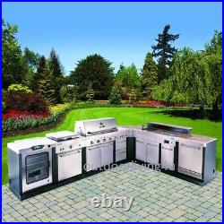 Ultimate Outdoor Kitchen with GRILL, SINK, REFRIGERATOR, STOVE, SMOKER &GRANITE