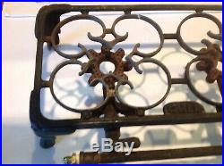 VINTAGE 1920-30's Cast Iron 2 BURNER GAS STOVE Table Top Camping With Wood Box