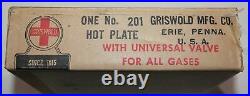 VINTAGE, NEW IN BOX, GRISWOLD CAST IRON ONE BURNER GAS STOVE, No. 201