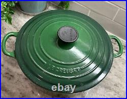 VTG Le Creuset France #26 Green Enameled Cast Iron 5.5 Qt Dutch Oven withLid EUC