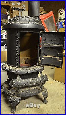 Victorian Round Oak Cast Iron Wood Stove By P. D. Beckwith Door Model E18 Vintage