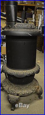 Victorian Round Oak Cast Iron Wood Stove By P. D. Beckwith Door Model E18 Vintage