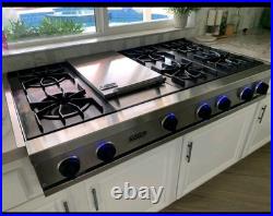 Viking 48 Professional Stainless Steel Cooktop VRT486GSS. 6 Burners + Skillet