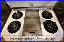 Vintage 1950s O'Keefe & Merritt Gas Stove 4 Burner with Griddle & Grillevator