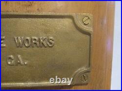 Vintage Atlantic Stove Works 2757 Cast Iron Original Emblem on Wood Coat Rack