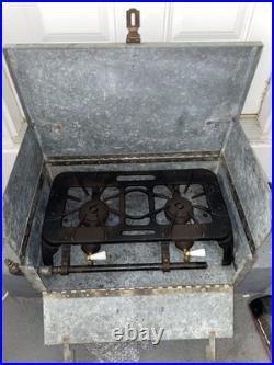 Vintage Cast Iron Camp Stove With Galvanized Case Rare