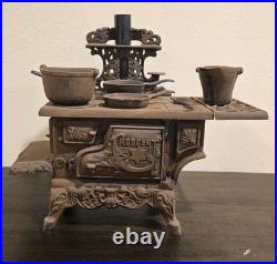 Vintage Crescent Cast Iron Salesman Sample Stove With Accessories Complete Set