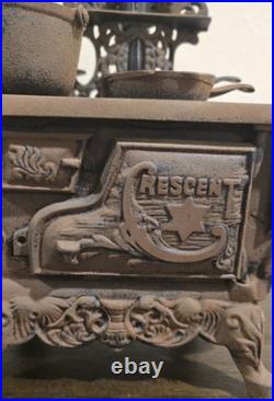 Vintage Crescent Cast Iron Salesman Sample Stove With Accessories Complete Set