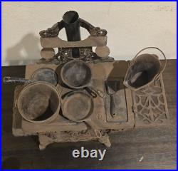 Vintage Crescent Cast Iron Salesman Sample Stove With Accessories Complete Set