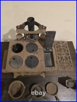 Vintage Crescent Cast Iron Salesman Sample Stove With Accessories Complete Set