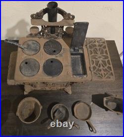 Vintage Crescent Cast Iron Salesman Sample Stove With Accessories Complete Set