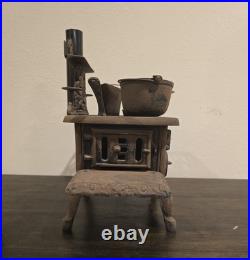 Vintage Crescent Cast Iron Salesman Sample Stove With Accessories Complete Set