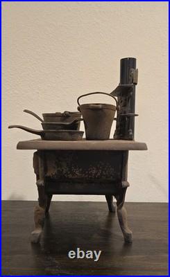 Vintage Crescent Cast Iron Salesman Sample Stove With Accessories Complete Set