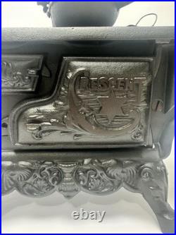 Vintage Crescent Cast Iron Toy Stove Miniature with Accessories Copper Chimney